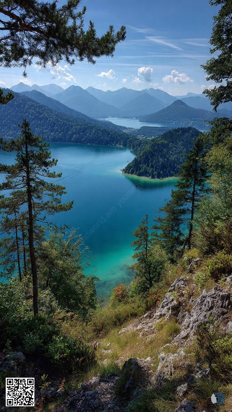 Alpine Lake Moods | Emerald water shrouded in mist, pine-fringed shores, and golden autumn valleys amidst serene mountain reflections
