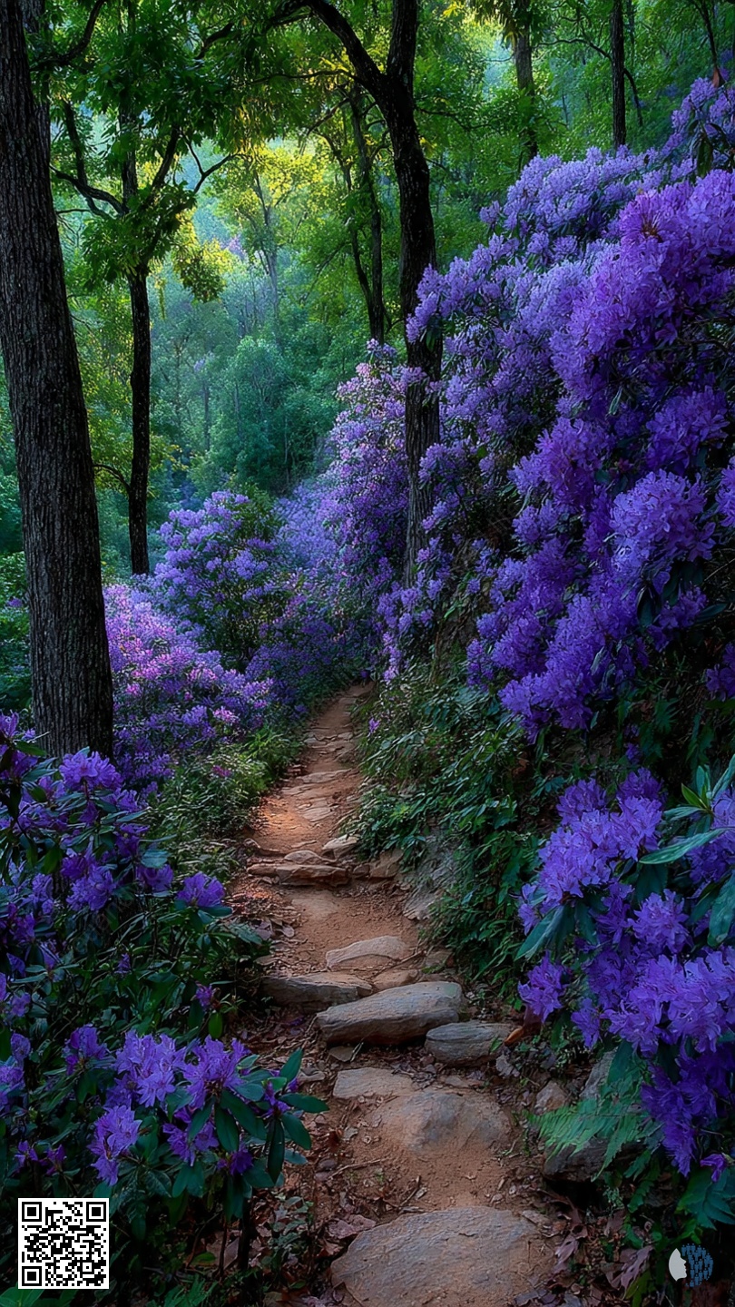 Վիոլետ Շշուկի անտառ | Երազային անտառ, որը փաթաթված է յասամանի և մանուշակագույն ծաղիկներով, որտեղ մեղմ լույսը թափանցում է ծառերի միջով, և յուրաքանչյուր արահետ կախարդական է թվում
