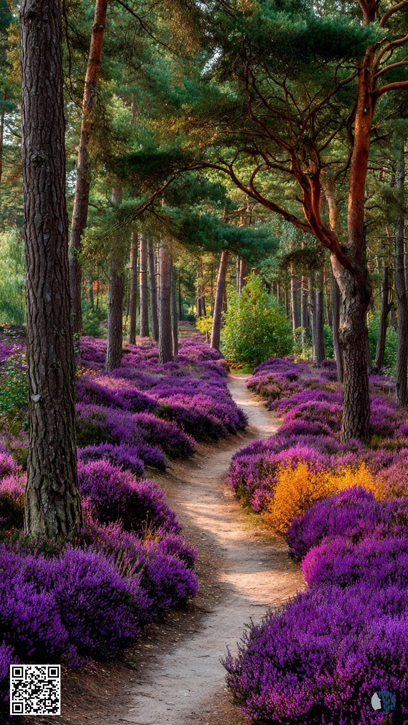 Forest of Violet Whispers | A fairytale forest in bloom, lilac and violet - soft light through the trees, and every path seems magical