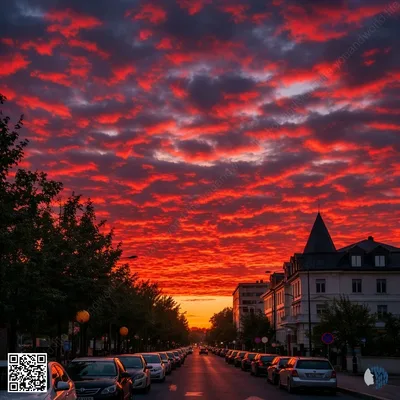 Կարմիր երկինք հանգիստ փողոցների վրայով | Դրամատիկ կարմիր և ոսկեգույն մայրամուտը բոցավառում է ամպերը քաղաքային հանգիստ ճանապարհների և կայանված մեքենաների վերևում՝ սովորական երեկոն վերածելով կինեմատոգրաֆիկ, արտացոլող տեսարանի