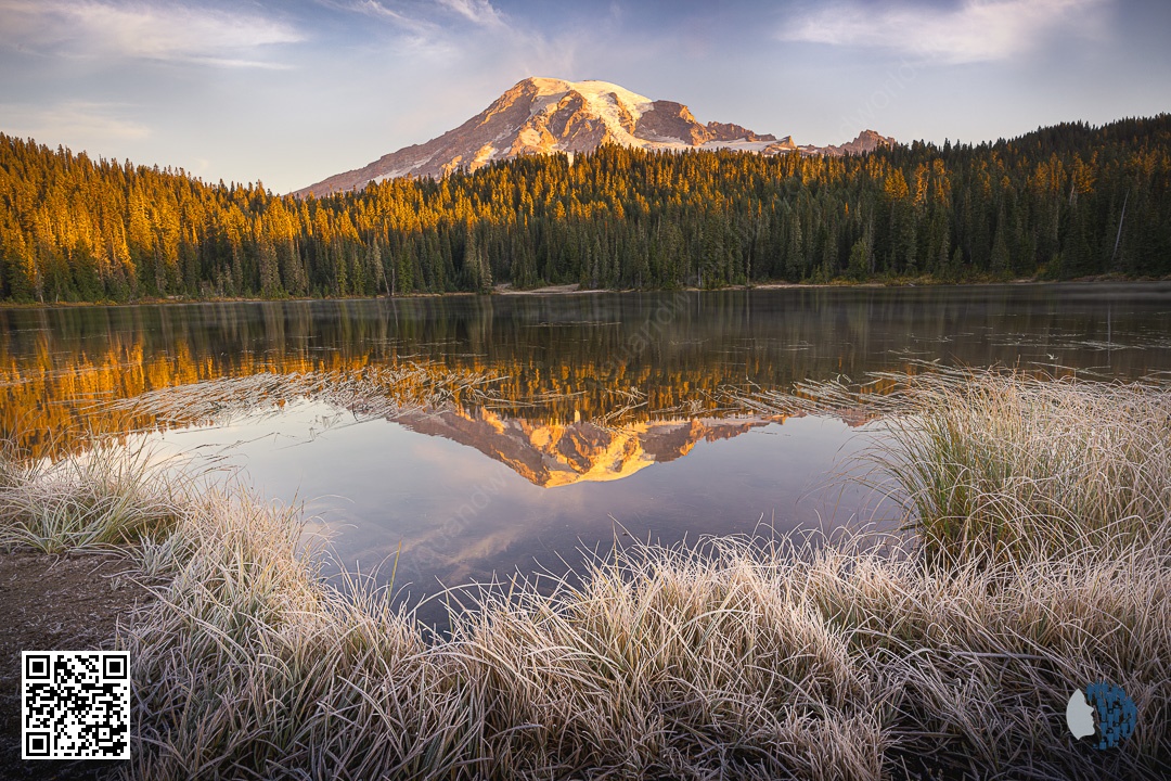 Pacific Northwest Peaks | Alpine lakes, autumn forests, and glaciers under golden skies—silence, reflections, fog
