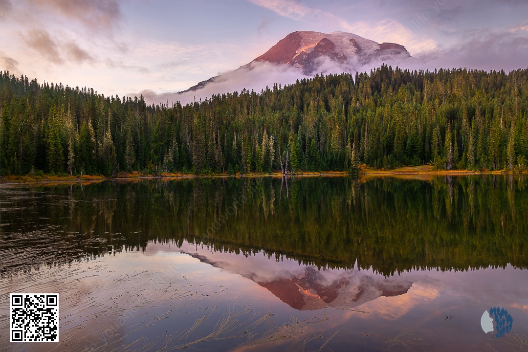 Pacific Northwest Peaks | Alpine lakes, autumn forests, and glaciers under golden skies—silence, reflections, fog